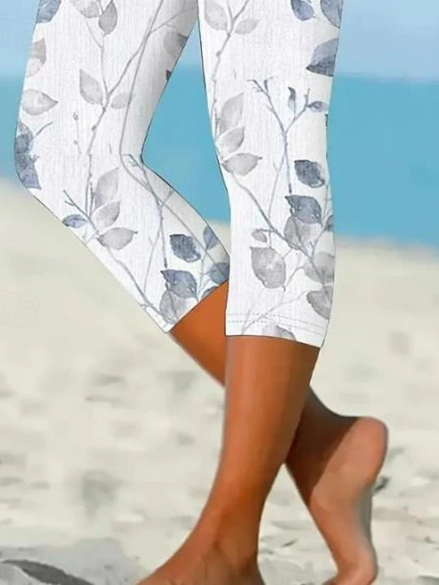 Skinny Capri Pants Layered Print High Stretch Summer