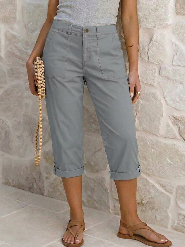 Retro Capri Cargo Pants Solid Non-Stretch Spring Summer
