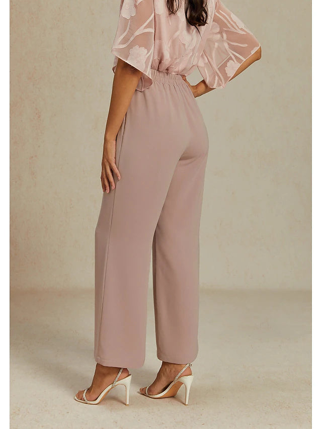 Basic Twill Wide Leg Pants Elastic Waist Spring Summer