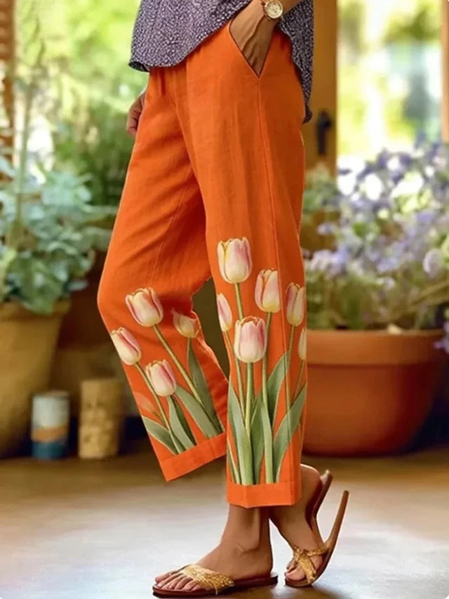 Soft imitation linen cotton material, highly breathable, stylish printed pockets for casual summer wear.