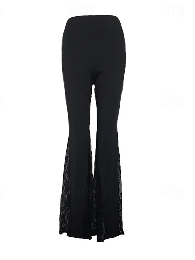 Black Retro Flare Pants Lace Spliced Stretch
