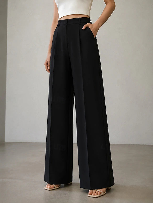 Elegant silhouette with high waist design, suitable for workplace wear in cool seasons.