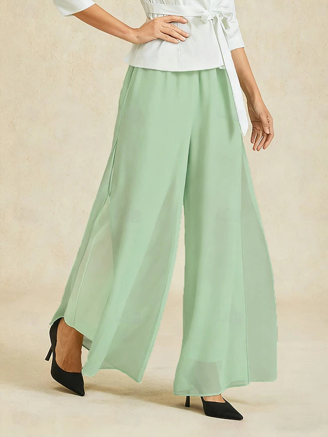 Elegant silhouette in sage green, non-stretch loose cut, ideal for formal events and vacation all year round.