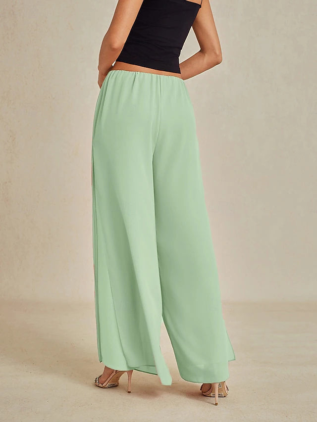 Elegant silhouette in sage green, non-stretch loose cut, ideal for formal events and vacation all year round.
