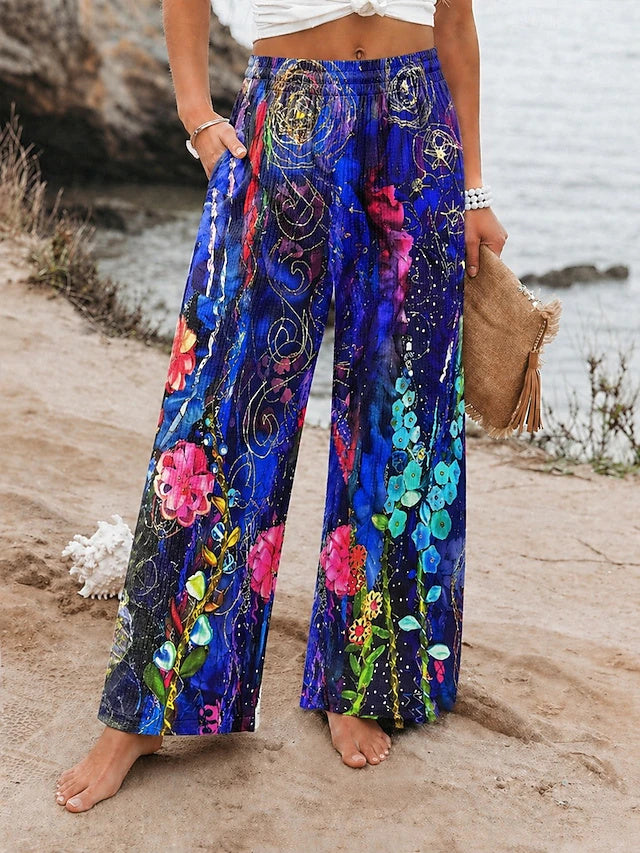 Soft waffle knit fabric with nice elasticity, casual printed design, comfy for spring and summer trips.