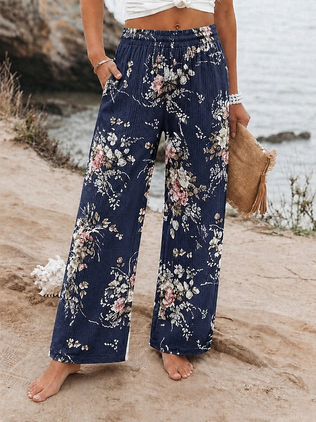 Soft waffle knit fabric with nice elasticity, casual printed design, comfy for spring and summer trips.
