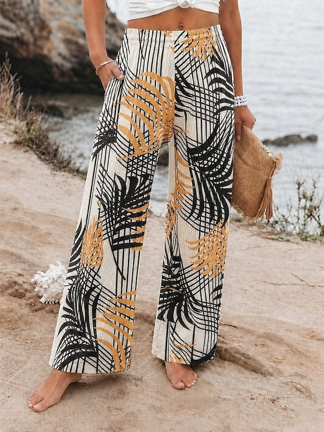 Soft waffle knit fabric with nice elasticity, casual printed design, comfy for spring and summer trips.