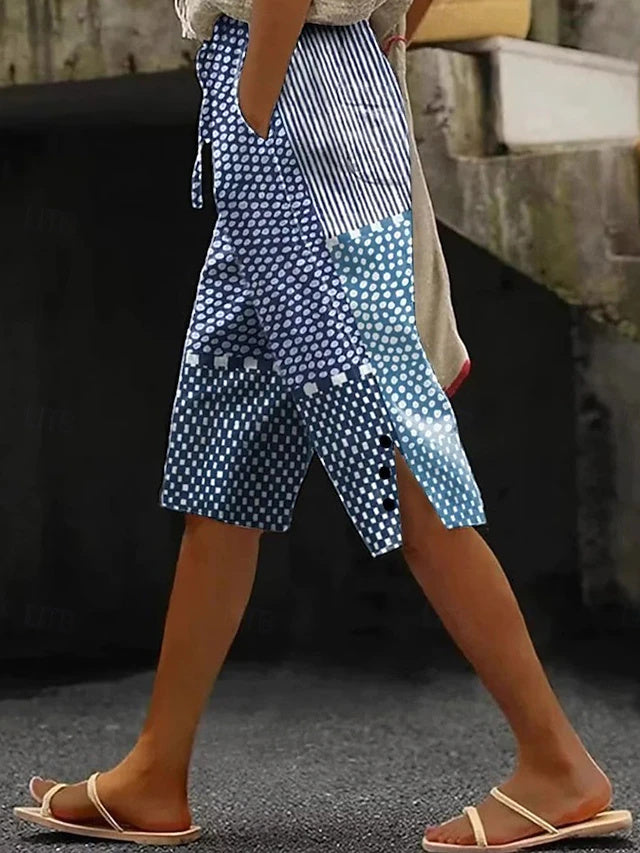 Vintage coastal style with artistic prints, breathable cotton-linen fabric, comfy for daily outings and outdoor activities.
