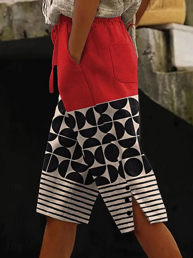 Vintage coastal style with artistic prints, breathable cotton-linen fabric, comfy for daily outings and outdoor activities.