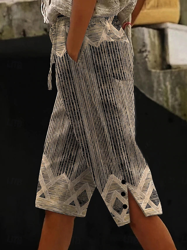 Vintage coastal style with artistic prints, breathable cotton-linen fabric, comfy for daily outings and outdoor activities.