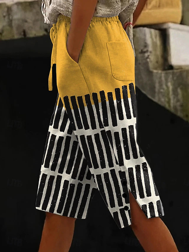 Vintage coastal style with artistic prints, breathable cotton-linen fabric, comfy for daily outings and outdoor activities.
