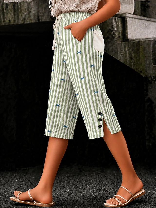 Cotton Linen Capri Shorts Coastal Grandma Printed