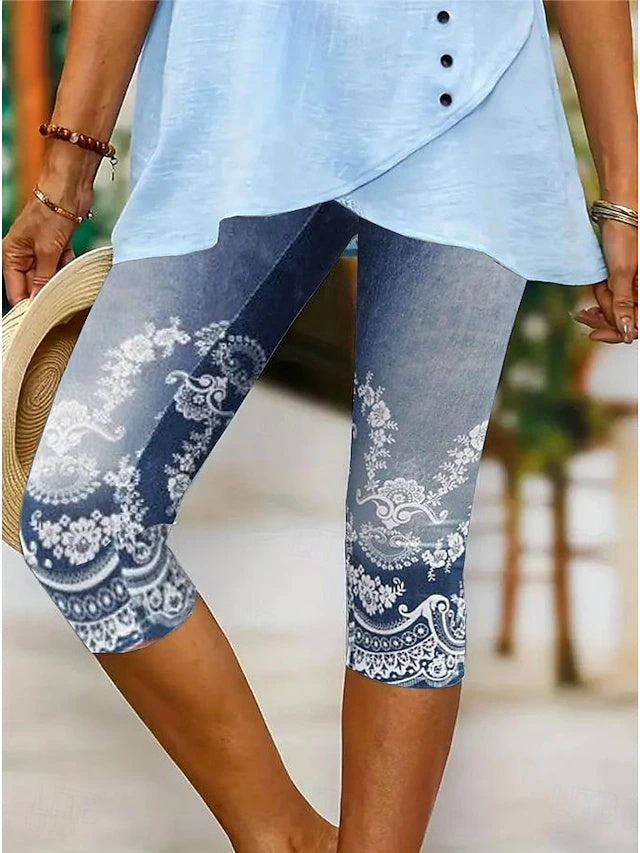 High Waist Butterfly Abstract Print Capri Pants Stretch