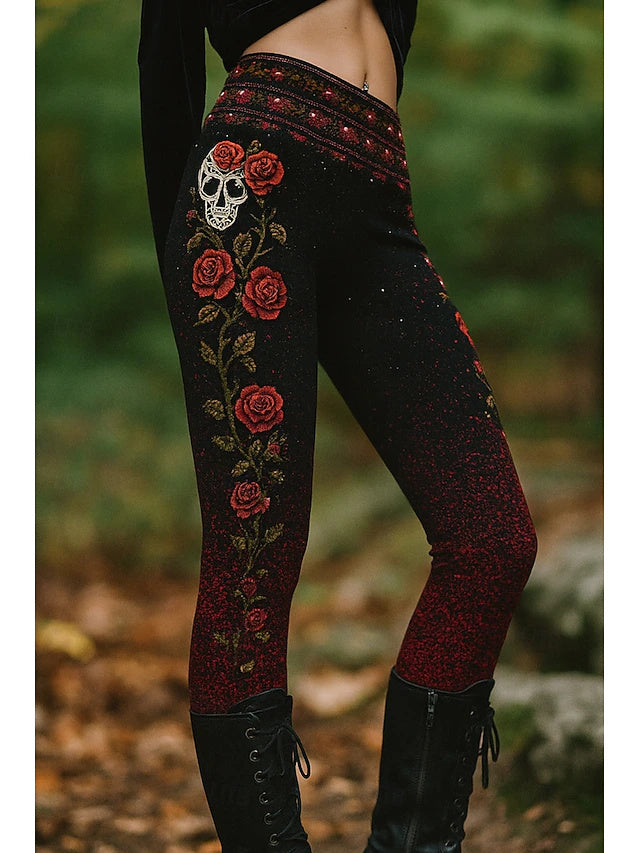 High Waist 3D Skull Print Leggings Stretch Slim Fit