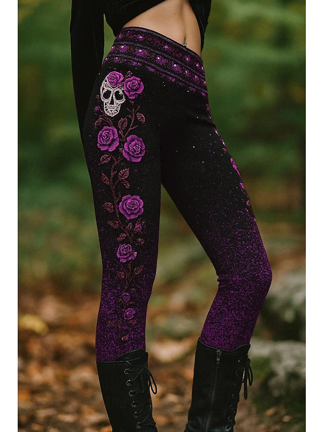 High Waist 3D Skull Print Leggings Stretch Slim Fit