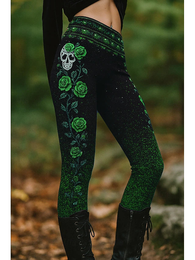 High Waist 3D Skull Print Leggings Stretch Slim Fit