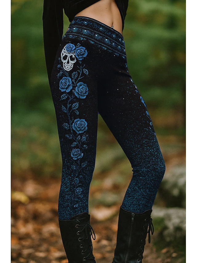High Waist 3D Skull Print Leggings Stretch Slim Fit