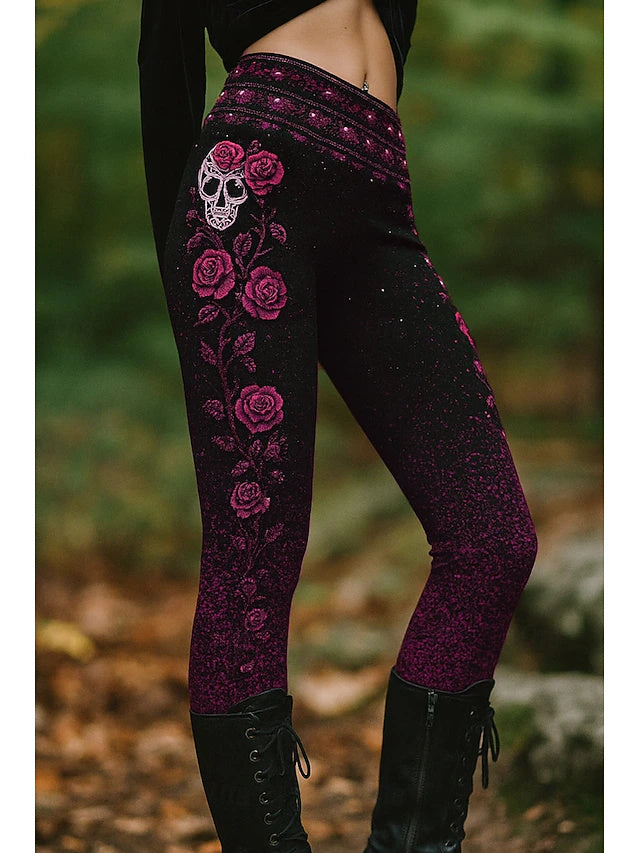 High Waist 3D Skull Print Leggings Stretch Slim Fit