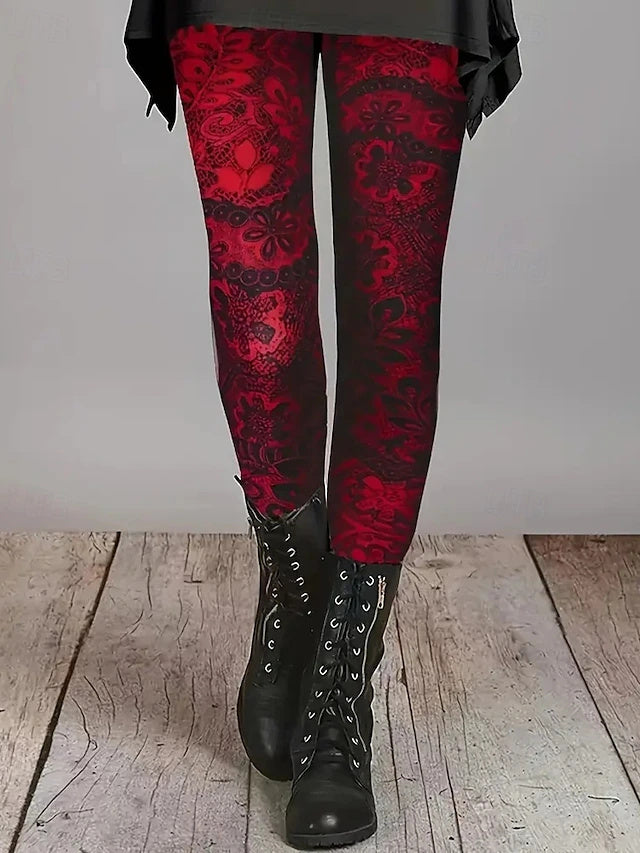 High Waist Printed Full Length Leggings Elastic Waist