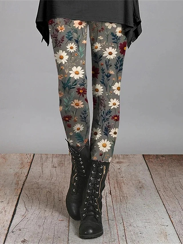 High Waist Printed Full Length Leggings Elastic Waist