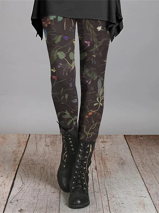 High Waist Printed Full Length Leggings Elastic Waist