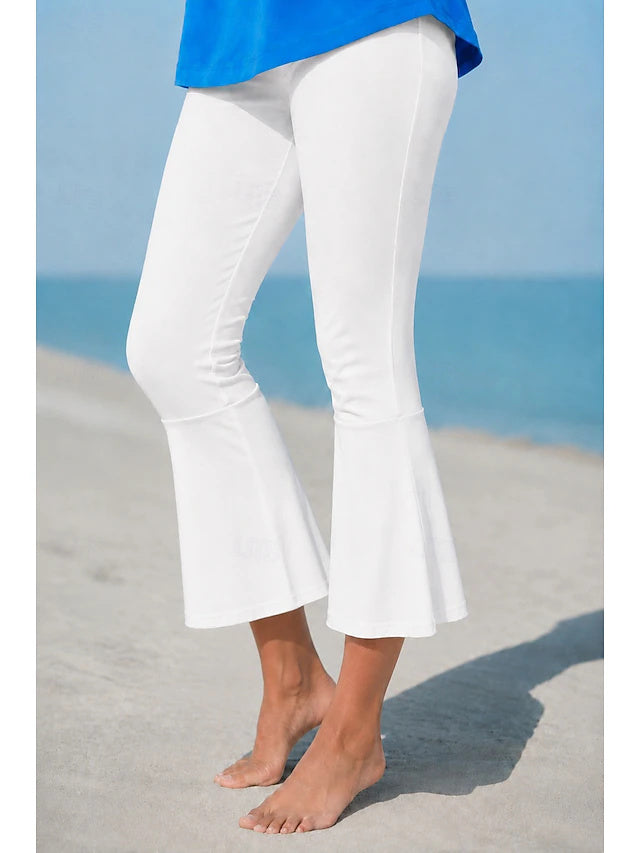 High Waist Solid Flare Pants Stretch Regular Fit