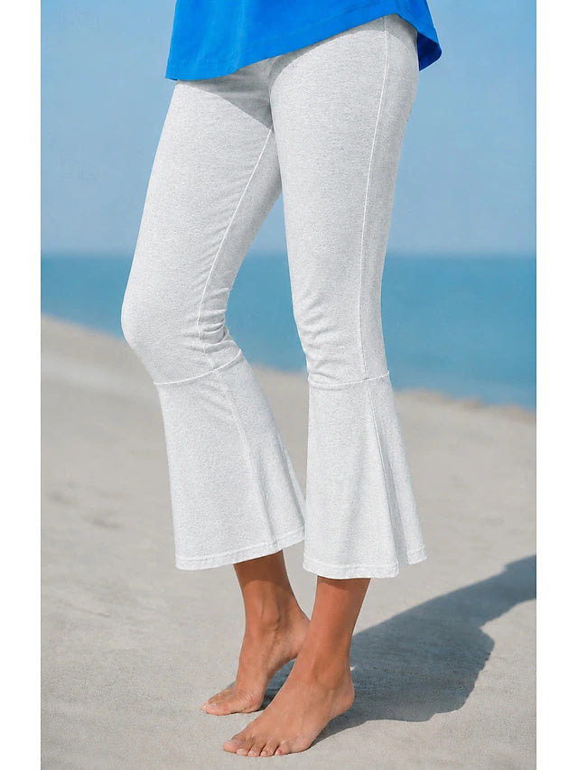 High Waist Solid Flare Pants Stretch Regular Fit