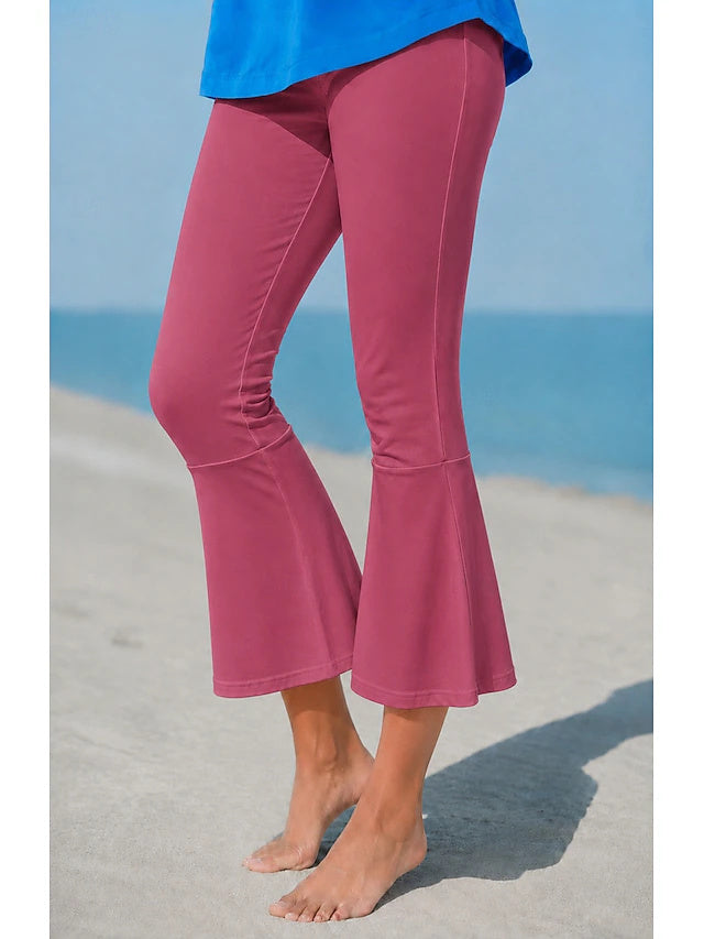 High Waist Solid Flare Pants Stretch Regular Fit