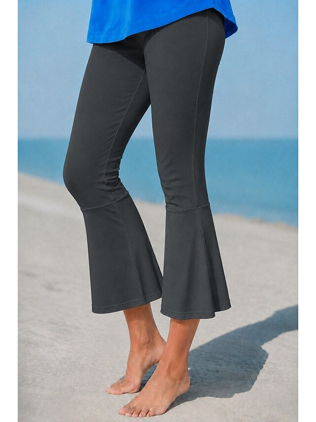 High Waist Solid Flare Pants Stretch Regular Fit