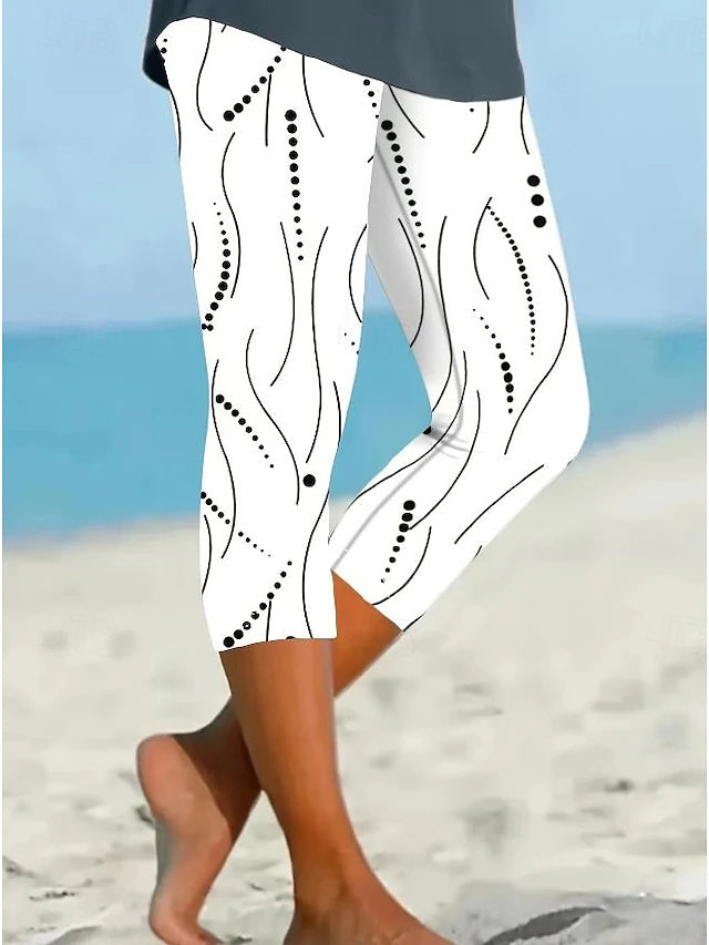 High Stretch Floral Print Tight Capri Pants High Waist