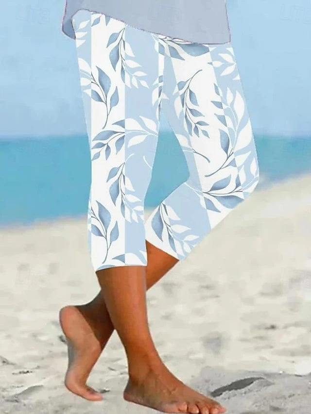 High Stretch Floral Print Tight Capri Pants High Waist