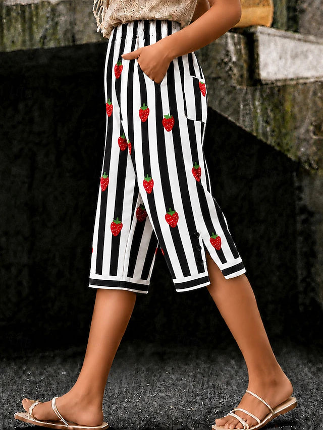 Mid-Rise Linen-Cotton Capri Pants Floral Abstract Print