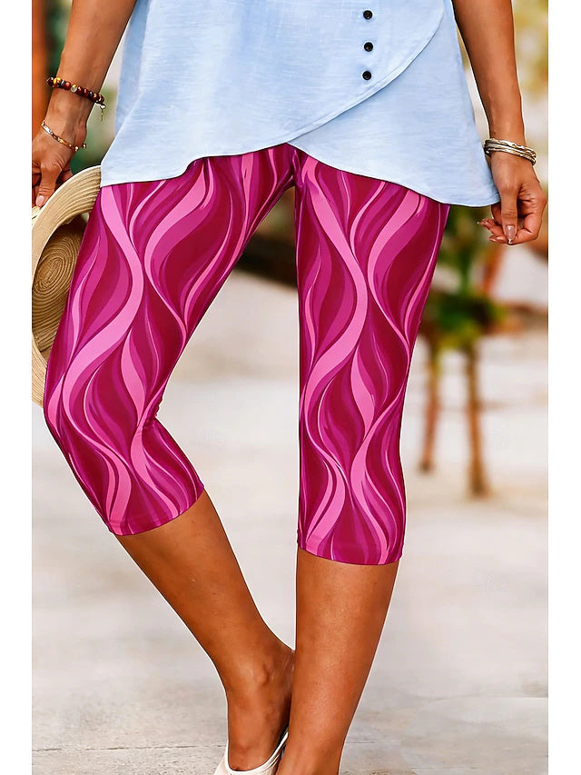 Abstract Geometric Print Khaki Capri Leggings High Waist