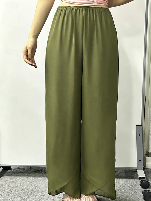 Women's Mid-Rise Straight Leg Pants, Full Length with Multi-Layer Elastic Waistband, Regular Fit for Spring, Summer & Autumn