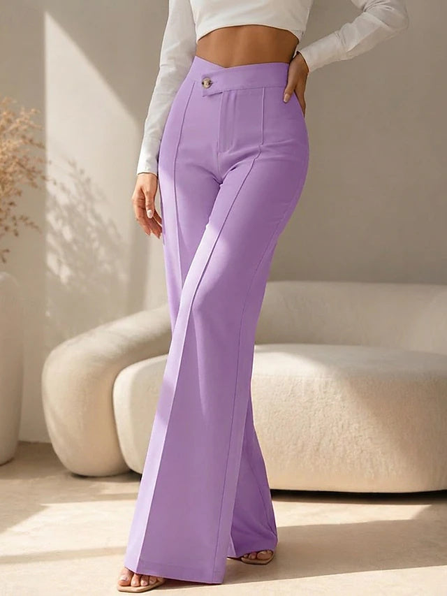 Women's High Waist Full-Length Solid Straight Pants, Retro Fashion Non-Stretch Regular Fit for Daily & Vacation Wear in Autumn