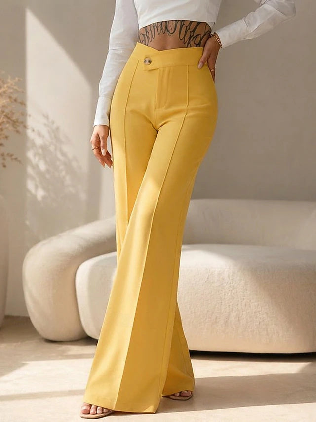Women's High Waist Full-Length Solid Straight Pants, Retro Fashion Non-Stretch Regular Fit for Daily & Vacation Wear in Autumn
