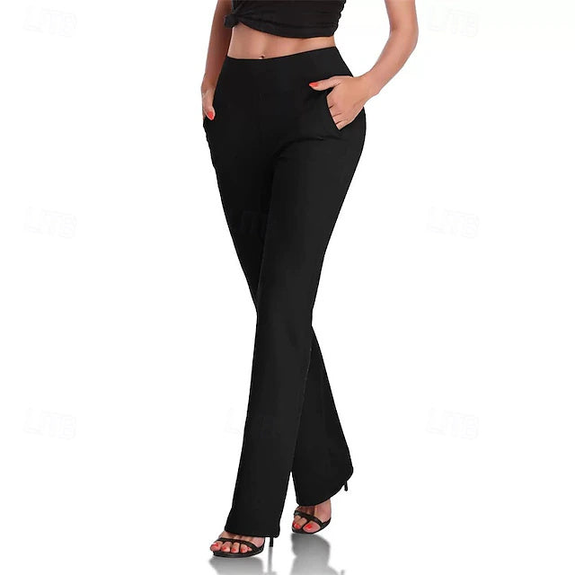 Women's Full-Length Casual Dress Pants, Natural Color with Square Pockets & Elastic Waist, Street Style Regular Fit for Daily & Holiday Wear in Autumn