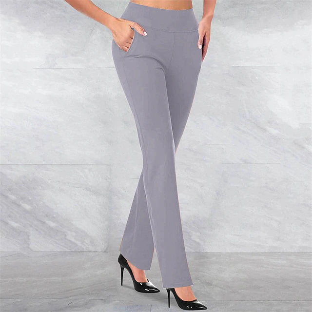 Women's Full-Length Casual Dress Pants, Natural Color with Square Pockets & Elastic Waist, Street Style Regular Fit for Daily & Holiday Wear in Autumn