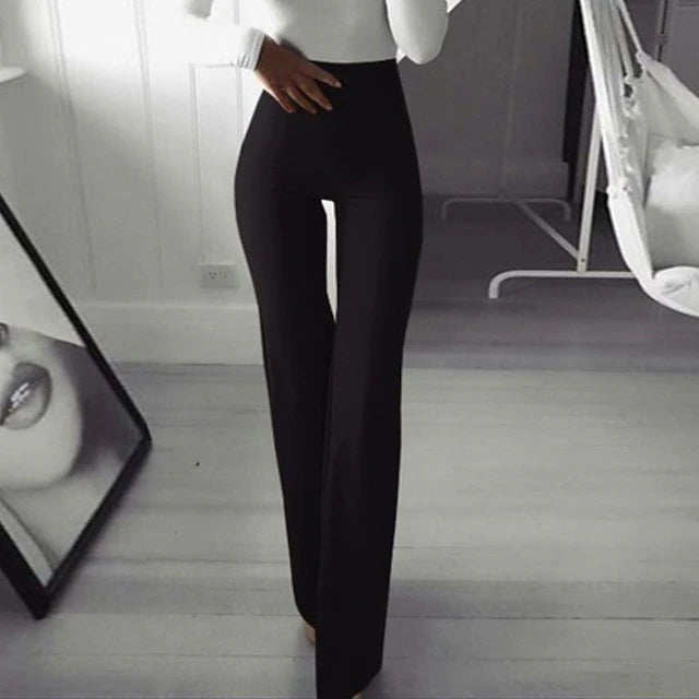 Women's Mid-Rise Slim Flare Wide Leg Pants, Casual & Sport Style, Stretch Comfort Yoga Pants for Weekend Wear