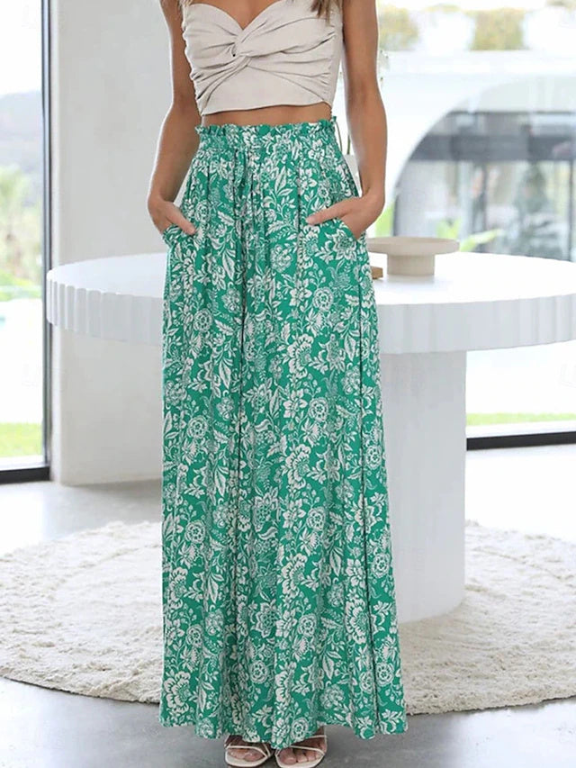 Women's High Waist Solid Full-Length Wide Leg Pants with Drawstring & Pockets, Soft & Comfy, Street Casual Style for Summer