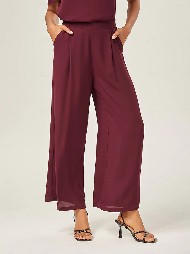 Women's Elegant Full-Length Loose Chiffon Wide Leg Pants, Formal Style for Spring & Summer