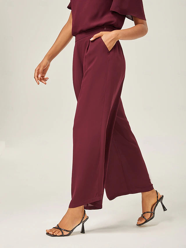 Women's Elegant Full-Length Loose Chiffon Wide Leg Pants, Formal Style for Spring & Summer
