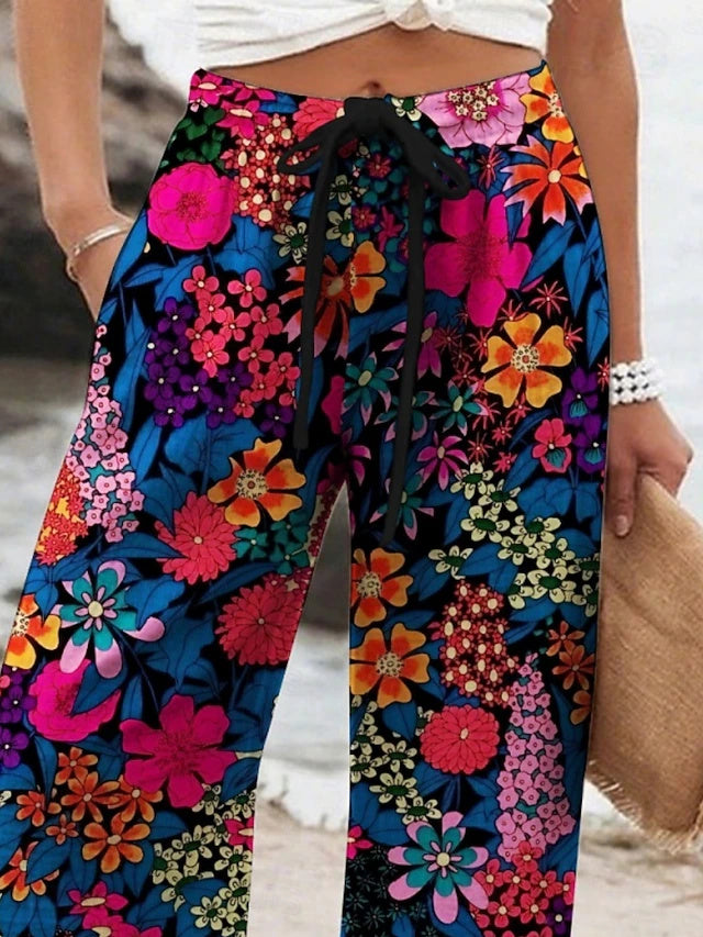 Women's High Waist Printed Wide Leg Pants with Elastic Waistband, Soft & Breathable, Regular Fit for Vacation, Street & Daily Wear in Spring and Autumn