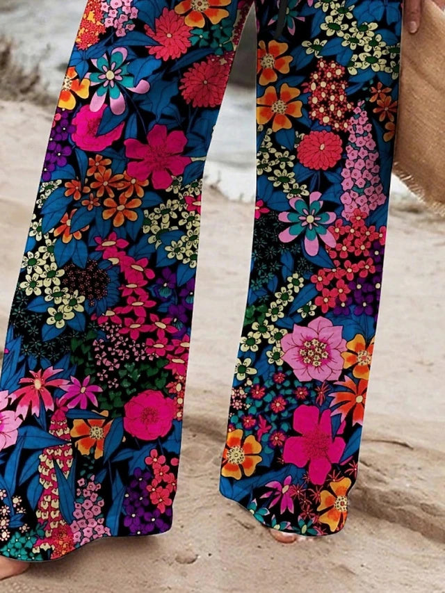 Women's High Waist Printed Wide Leg Pants with Elastic Waistband, Soft & Breathable, Regular Fit for Vacation, Street & Daily Wear in Spring and Autumn