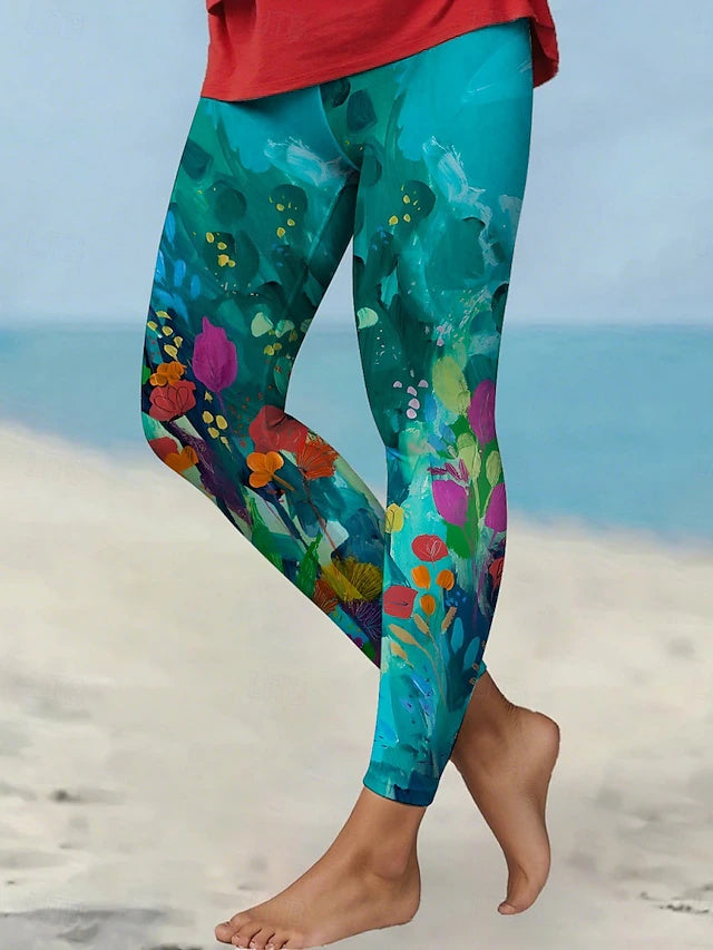 Women's High Waist Full-Length Printed Casual Leggings with Elastic Waistband, Breathable & Comfy, Regular Fit for Street, Vacation & Daily Wear in Spring, Summer and Autumn