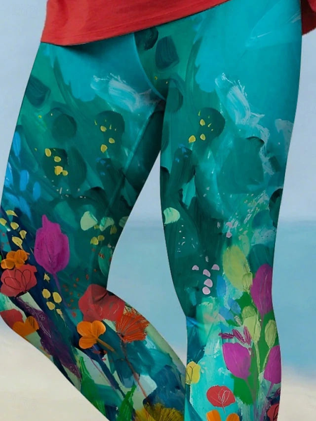 Women's High Waist Full-Length Printed Casual Leggings with Elastic Waistband, Breathable & Comfy, Regular Fit for Street, Vacation & Daily Wear in Spring, Summer and Autumn