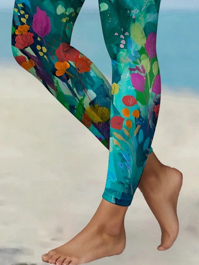 Women's High Waist Full-Length Printed Casual Leggings with Elastic Waistband, Breathable & Comfy, Regular Fit for Street, Vacation & Daily Wear in Spring, Summer and Autumn