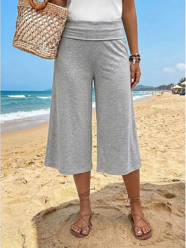 Women's Mid-Rise Solid Color Capri Sweatpants with Elastic Waistband, Fashion Casual Cropped Sports Pants for Daily & Outdoor Activities in Spring & Summer