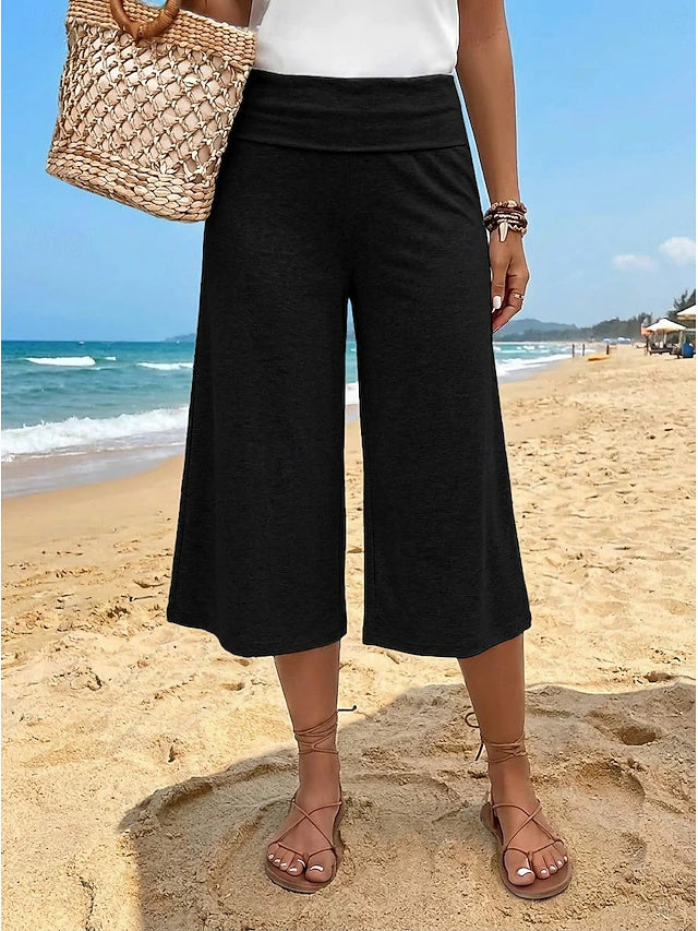 Women's Mid-Rise Solid Color Capri Sweatpants with Elastic Waistband, Fashion Casual Cropped Sports Pants for Daily & Outdoor Activities in Spring & Summer