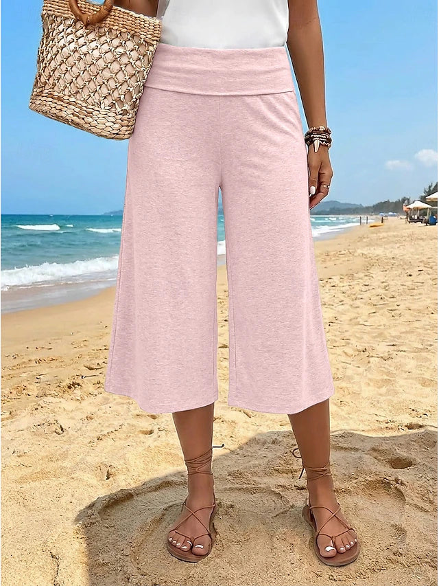 Women's Mid-Rise Solid Color Capri Sweatpants with Elastic Waistband, Fashion Casual Cropped Sports Pants for Daily & Outdoor Activities in Spring & Summer